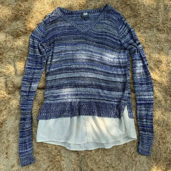 Market Spruce Sweater Womens Blue Layered Long Sleeve VNeck Striped Womens XS - Picture 5 of 7